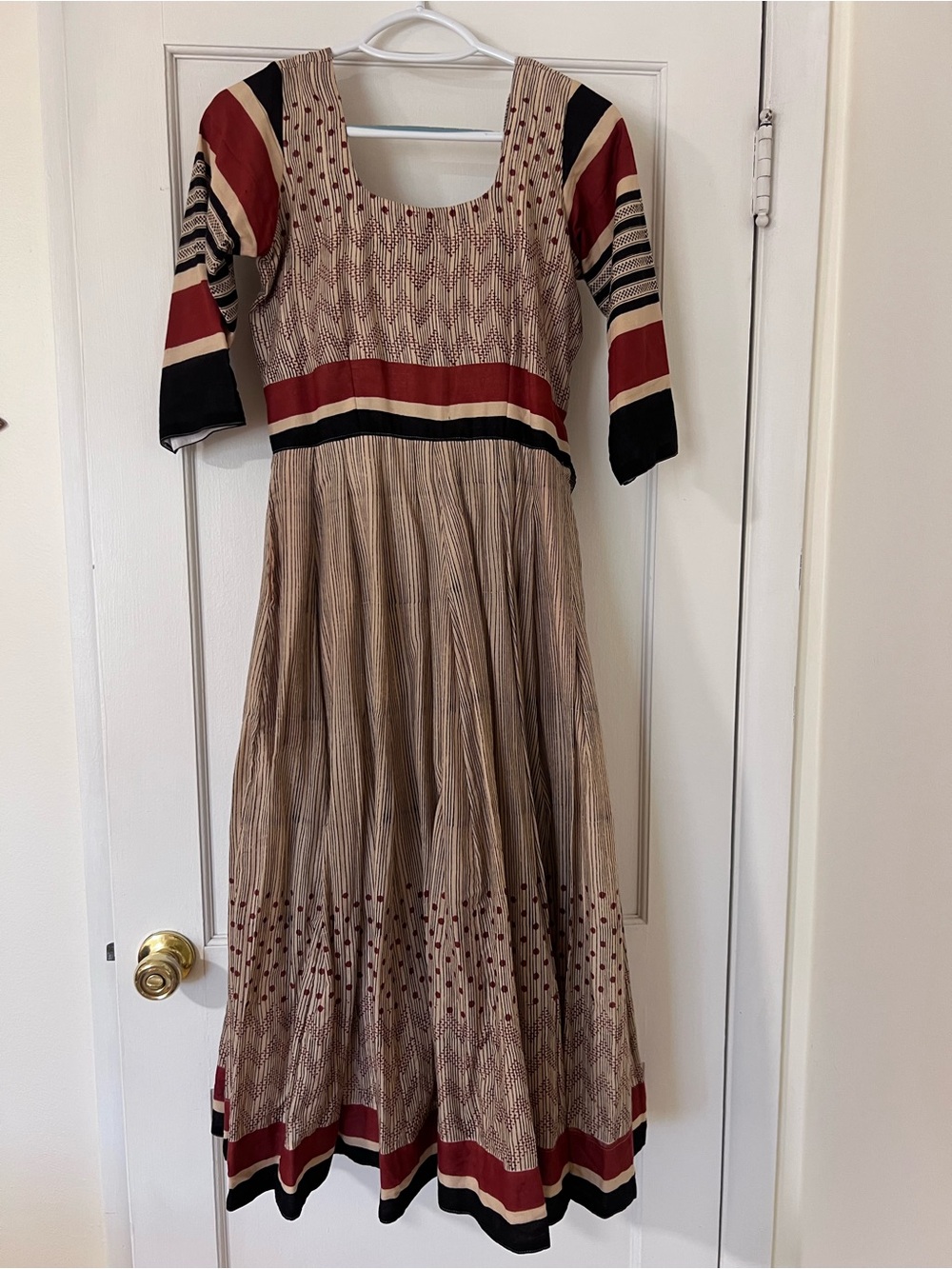 Beige, Orange/Red, and Black Indian Anarkali Dress